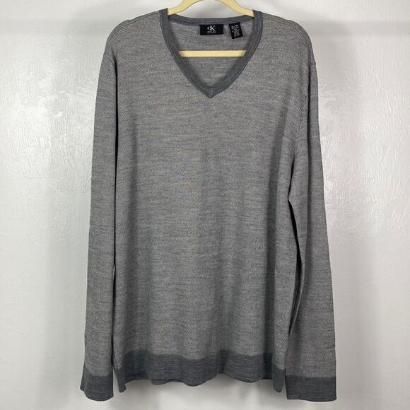 ❤️Last Chance Calvin Klein merino wool blend grey V-neck pullover size XL - Picture 1 of 8